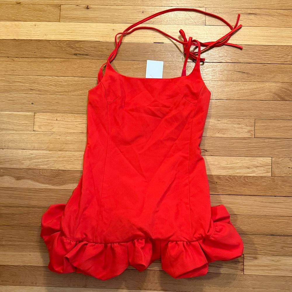 Women's Ruffle Bubble Hem tie shoulder dress